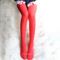 Proveedor de china invierno rojo calcetines borrosos bowknot muslo medias altas mujeres